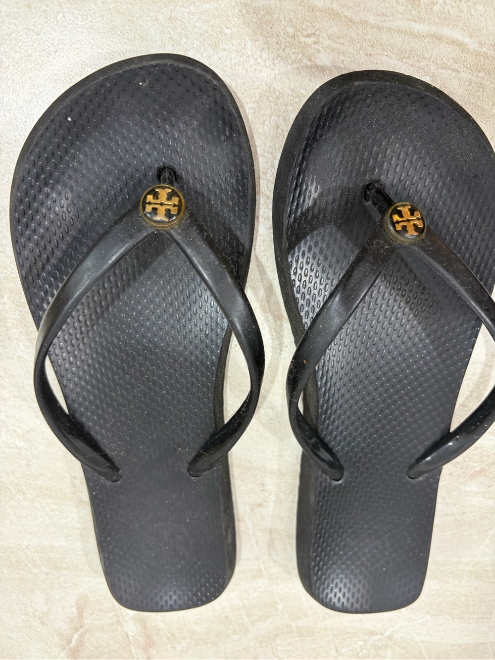 Black Women's Flip Flop Sandals with Gold Accent